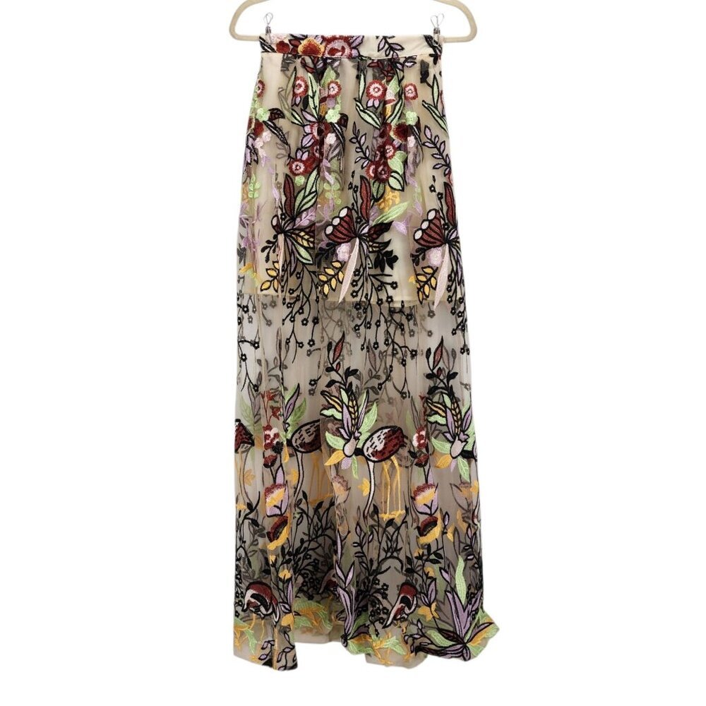 L'Atiste by Amy Womens Small Skirt Maxi Embroidered Floral Sheer Mesh Multicolor - Picture 13 of 13